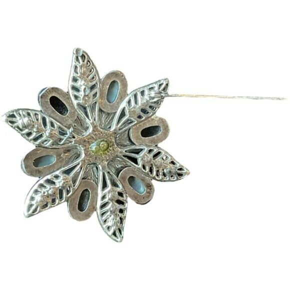 Vintage Crystal Flower Brooch Faux Pearl Center Rhinestones - Picture 8 of 8